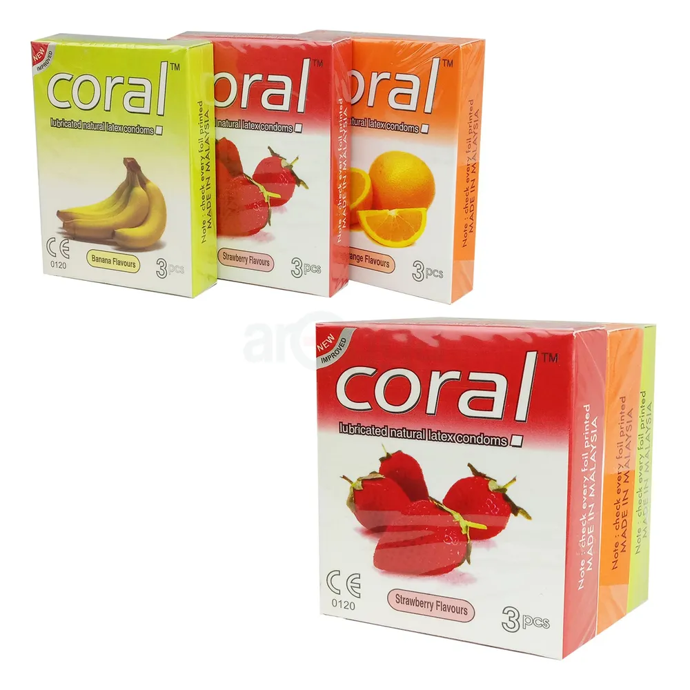 Coral Condom Orange Banana Strawberry Combo 3 X 3s Pack