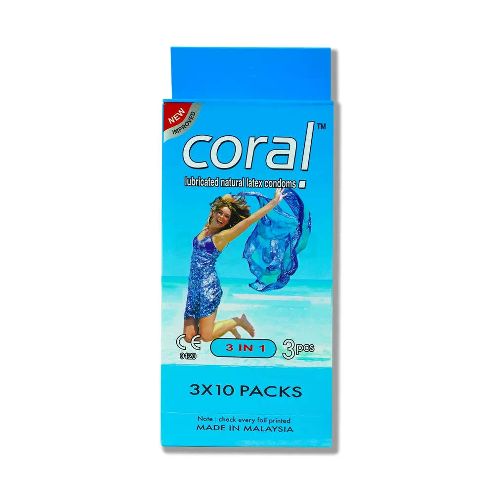 Coral Coral 3 In 1 Lubricated Natural Latex Condoms