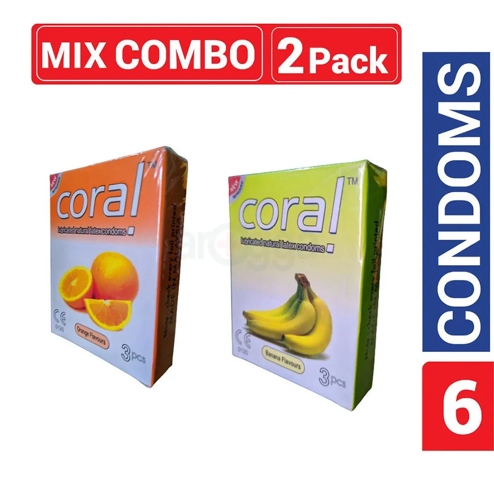 Coral Mix 1 Pack Orange And 1 Pack Banana Flavored Condom For Men 3x26pcs