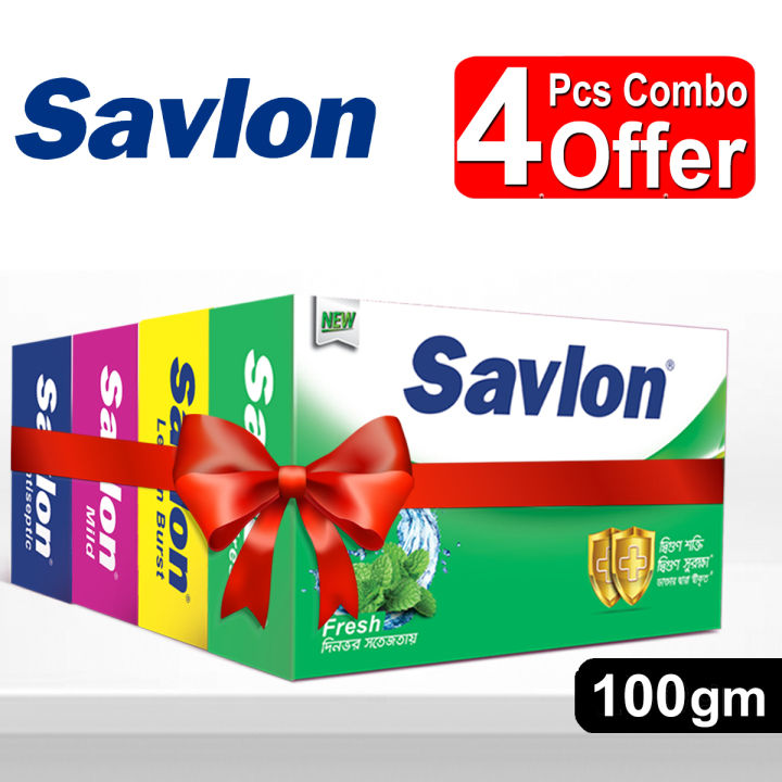 Savlon Soap 100gm 4 Pcs Mixed Combo Mild Fresh Antiseptic And Lemon Burst